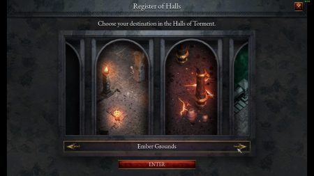 Level select in Halls of Torment