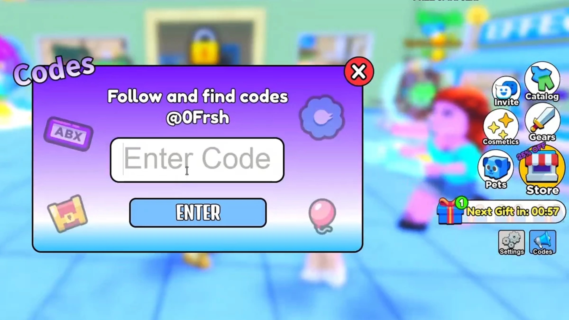 The interface for redeeming Math Wall Simulator codes.