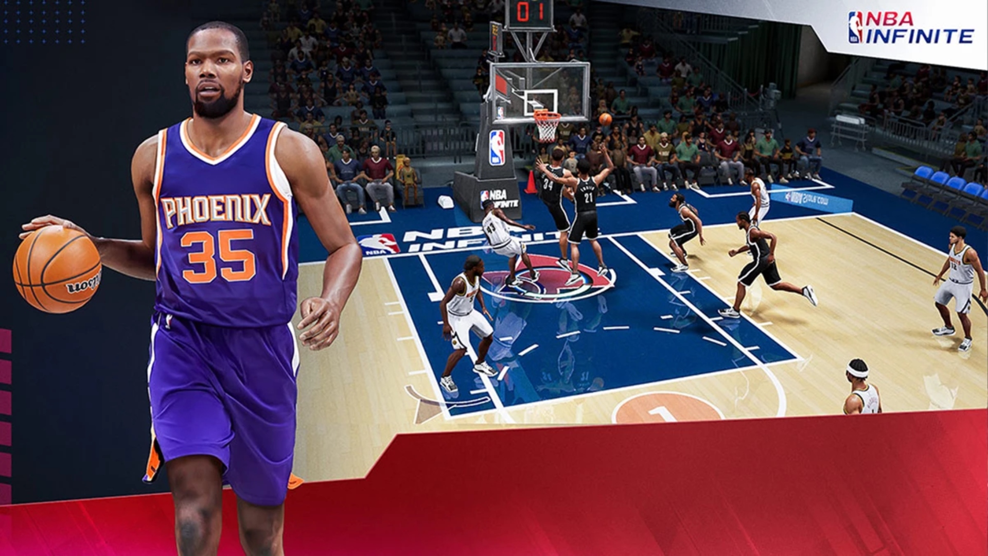 A basketball player and a match in NBA Infinite.