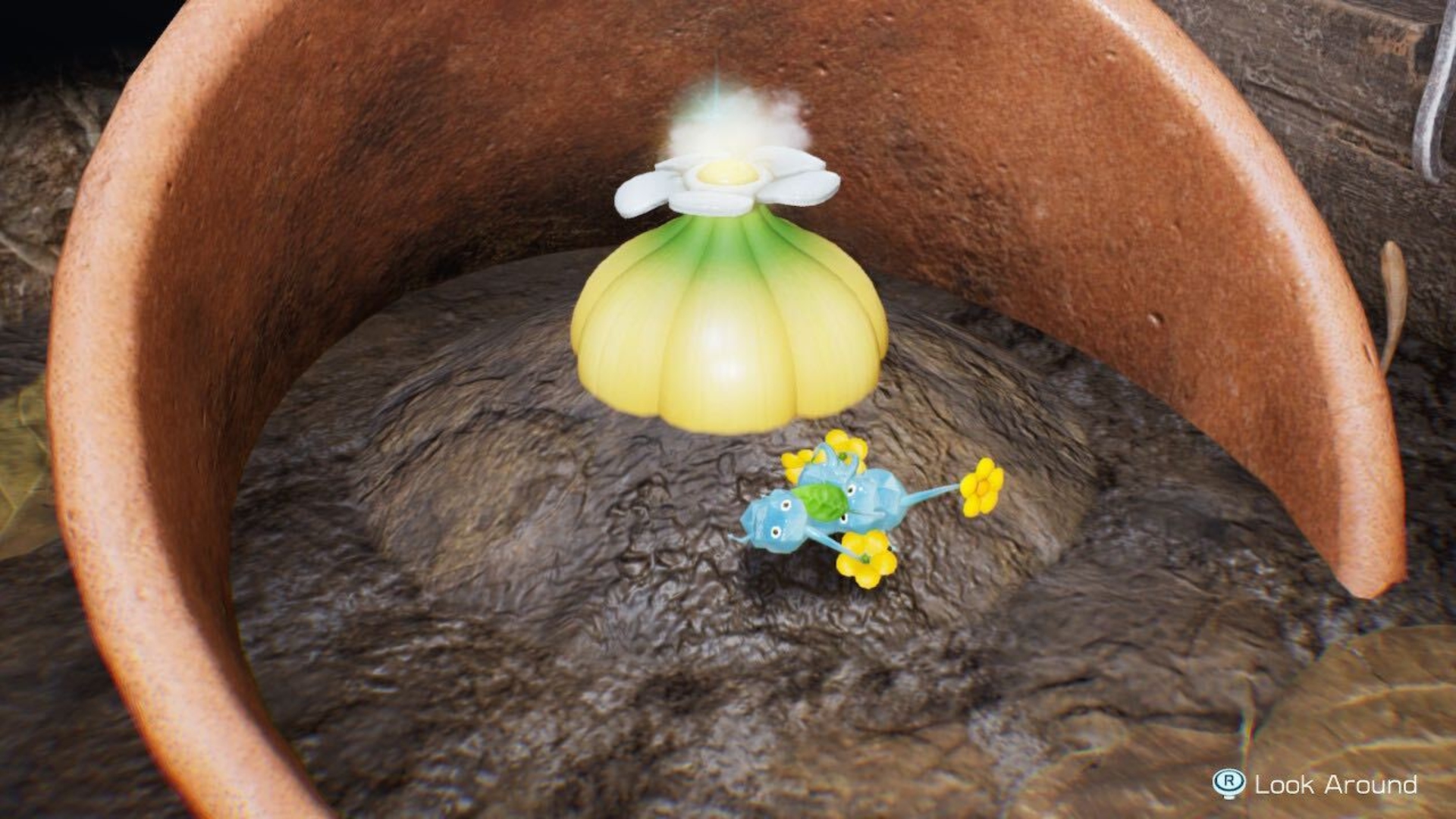 An onion surrounded by Ice Pikmin in Pikmin 4.