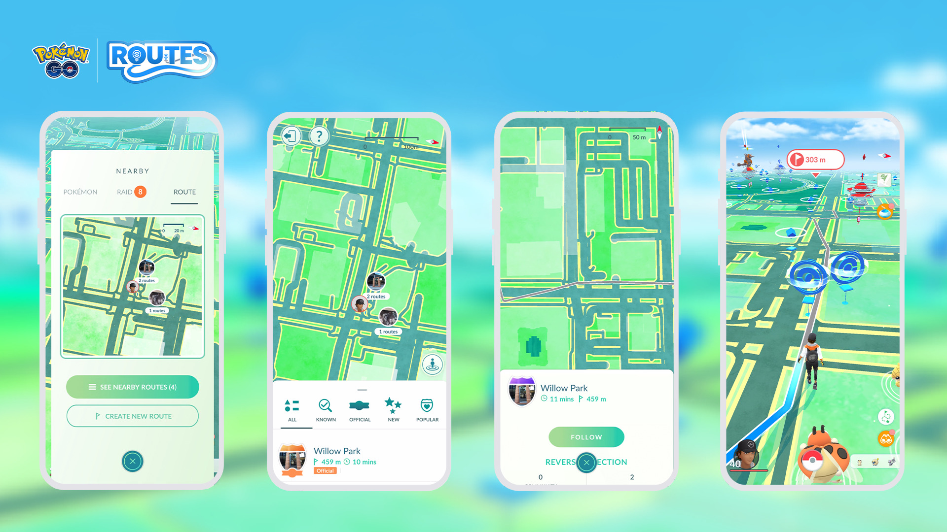 Screenshots of using nearby Routes in Pokemon GO