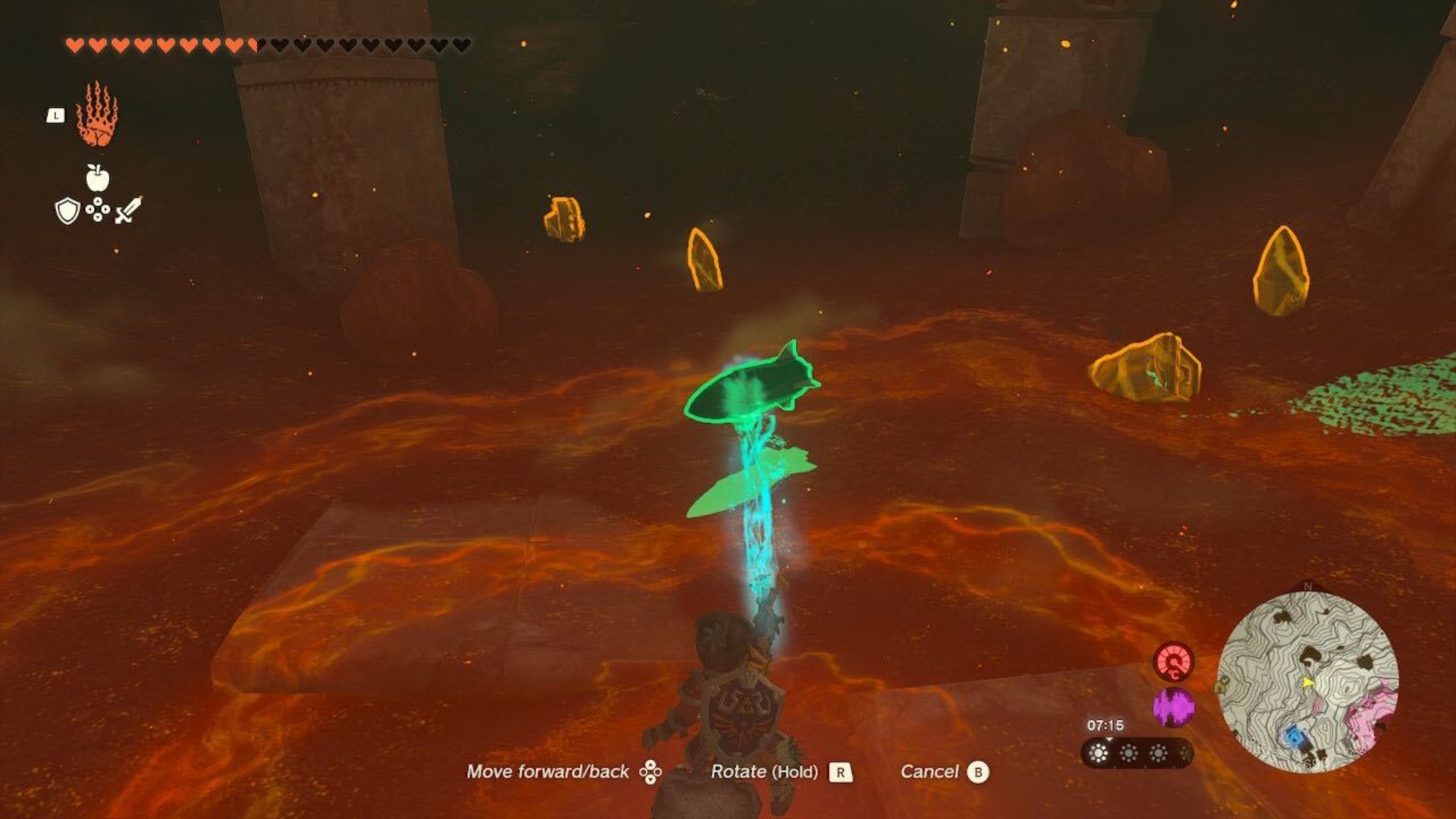 Link moving a rocket in The Abandoned Laborer in Tears of the Kingdom.