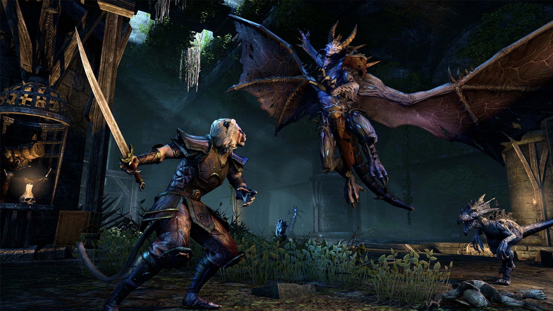 A battle against monsters in ESO.