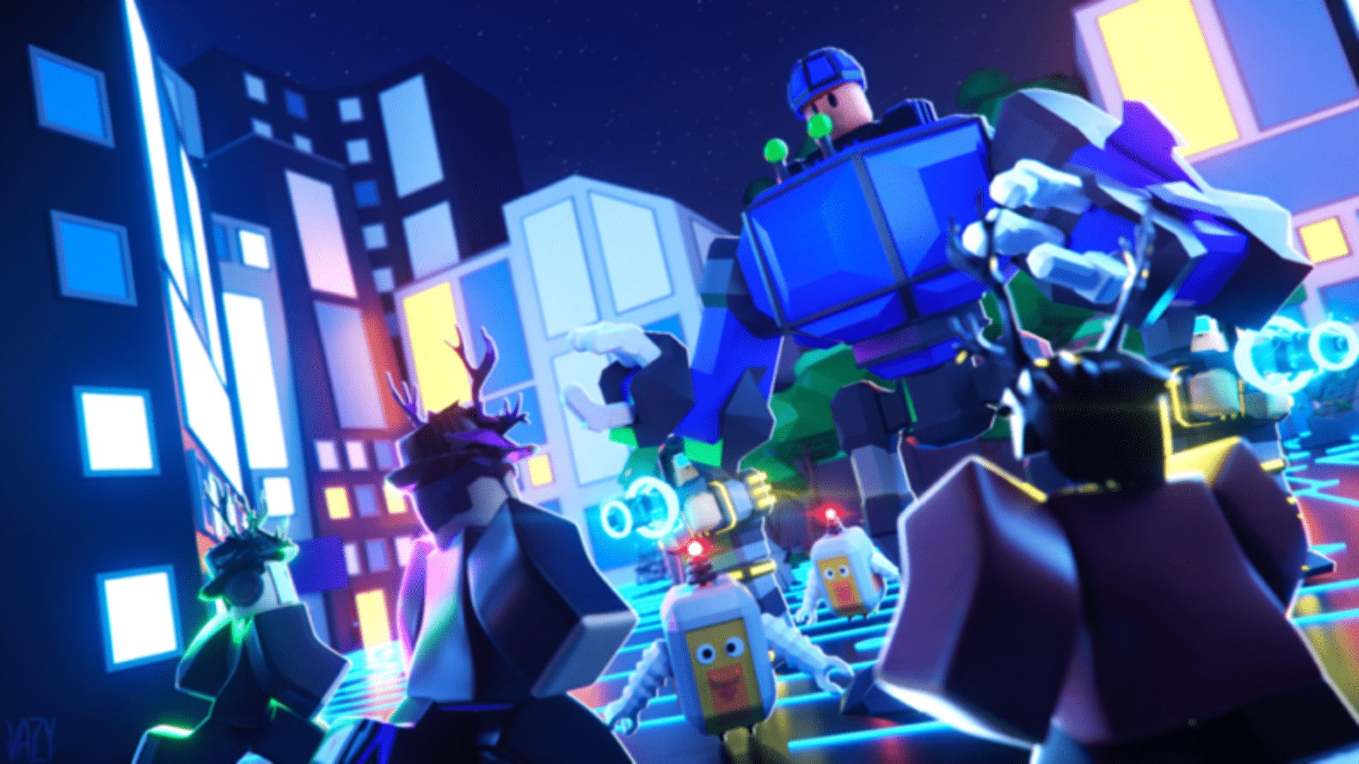 Blox Royale Robots in a night setting