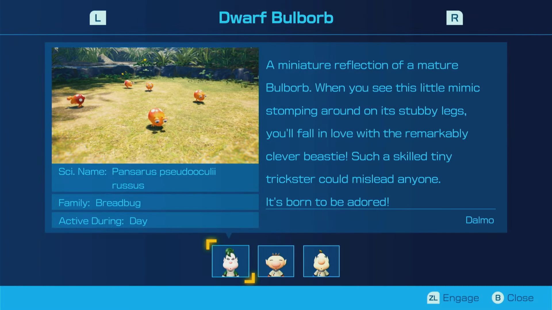 Dwarf Bulborb Piklopedia entry in Pikmin 4