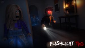 Players playing tag in Flashlight Tag.