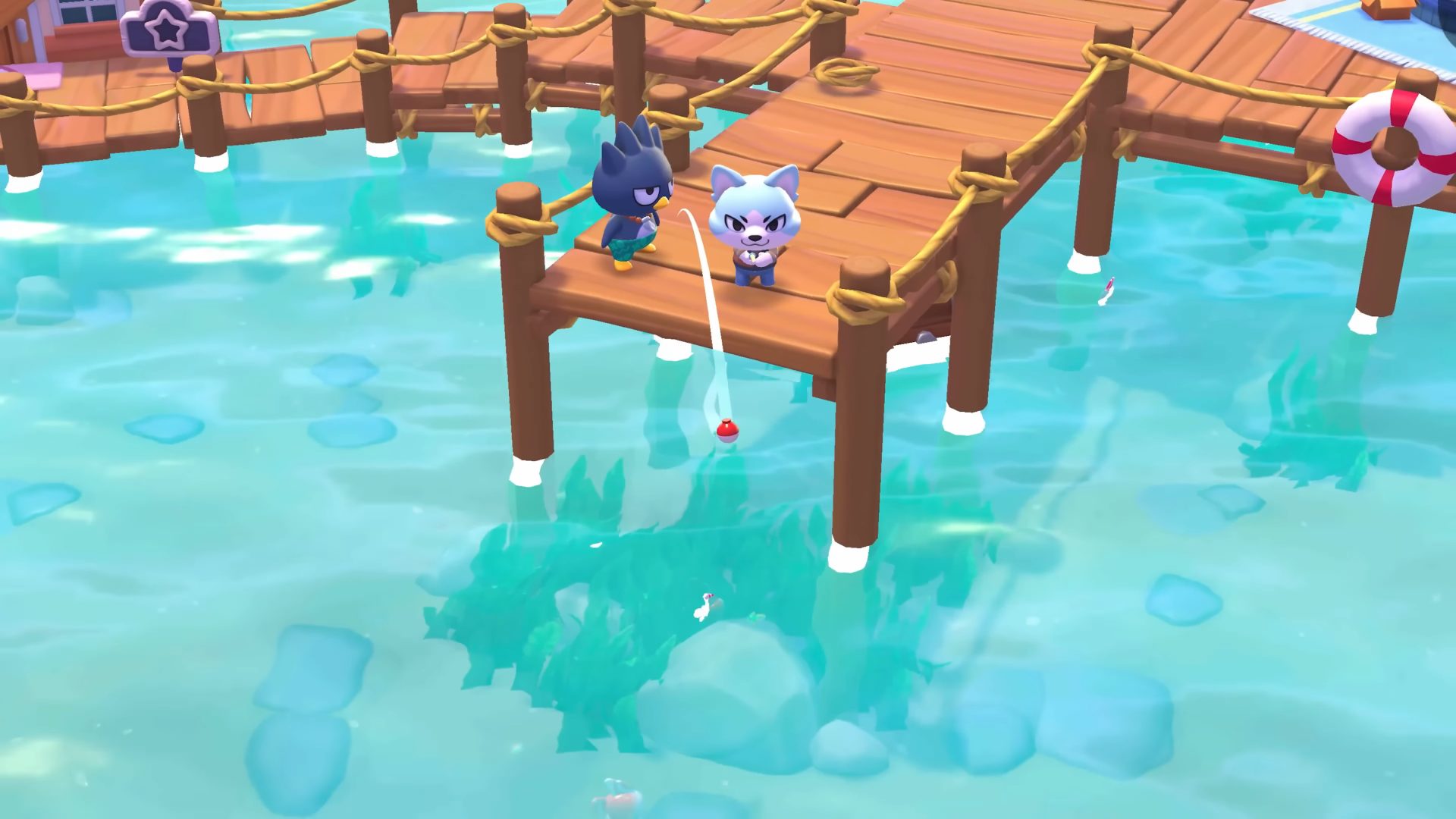 Hello Kitty Island Adventure fishing in the water