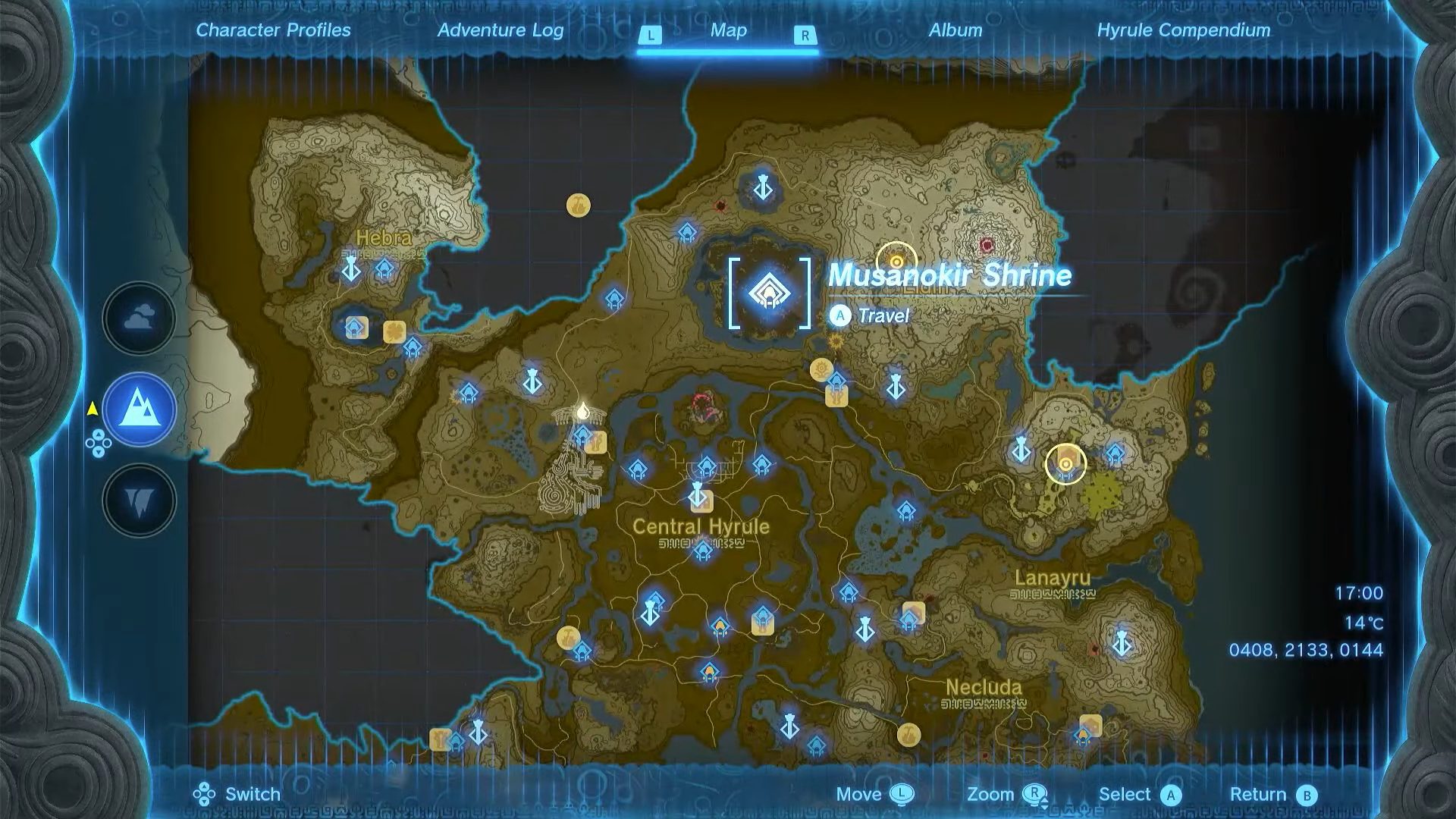 Musanokir Shrine map location in Zelda: Tears of the Kingdom