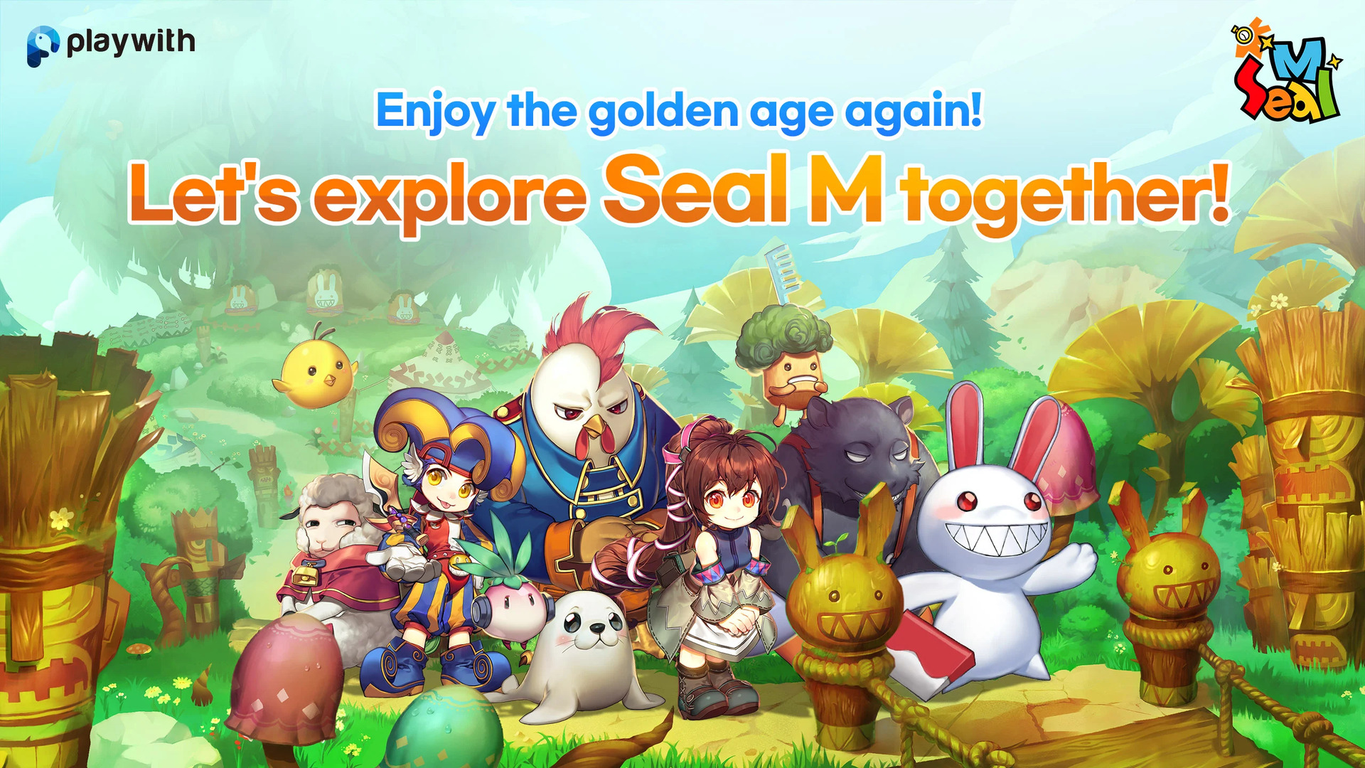 Seal M exploring the Golden Age together with a host of characters from the game