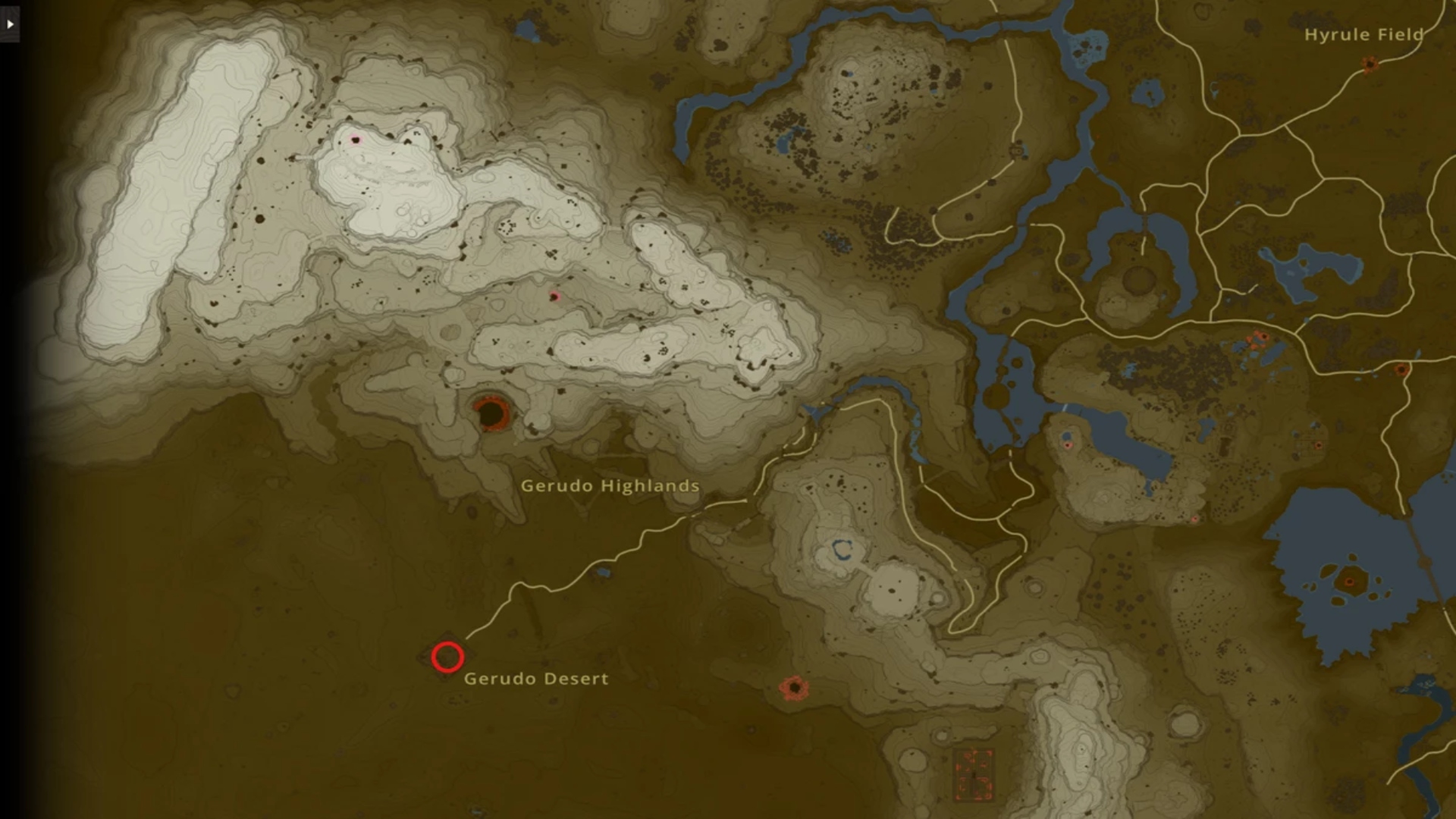 A map of the Gerudo area in Tears of the Kingdom.