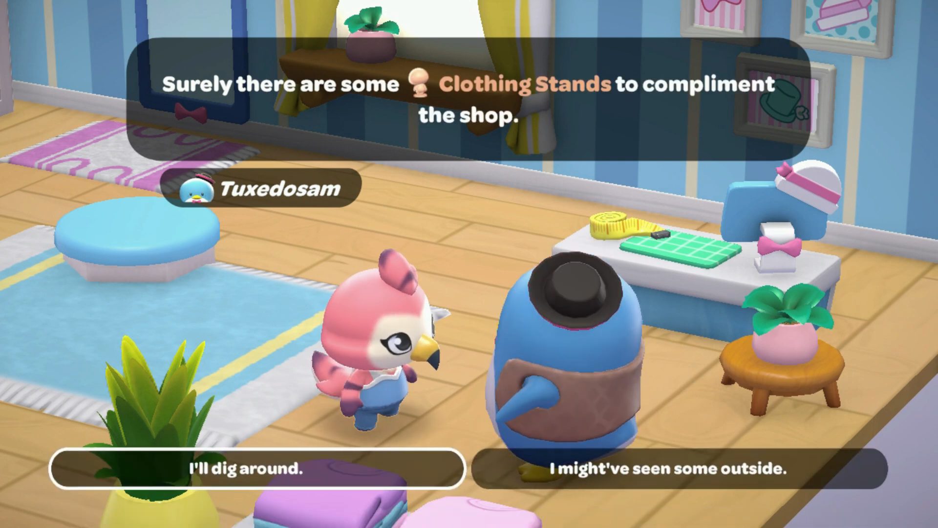 Tuxedosam talking to the main character in Hello Kitty Island Adventure
